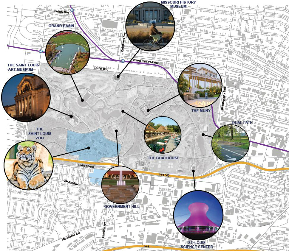 Forest Park major attractions map